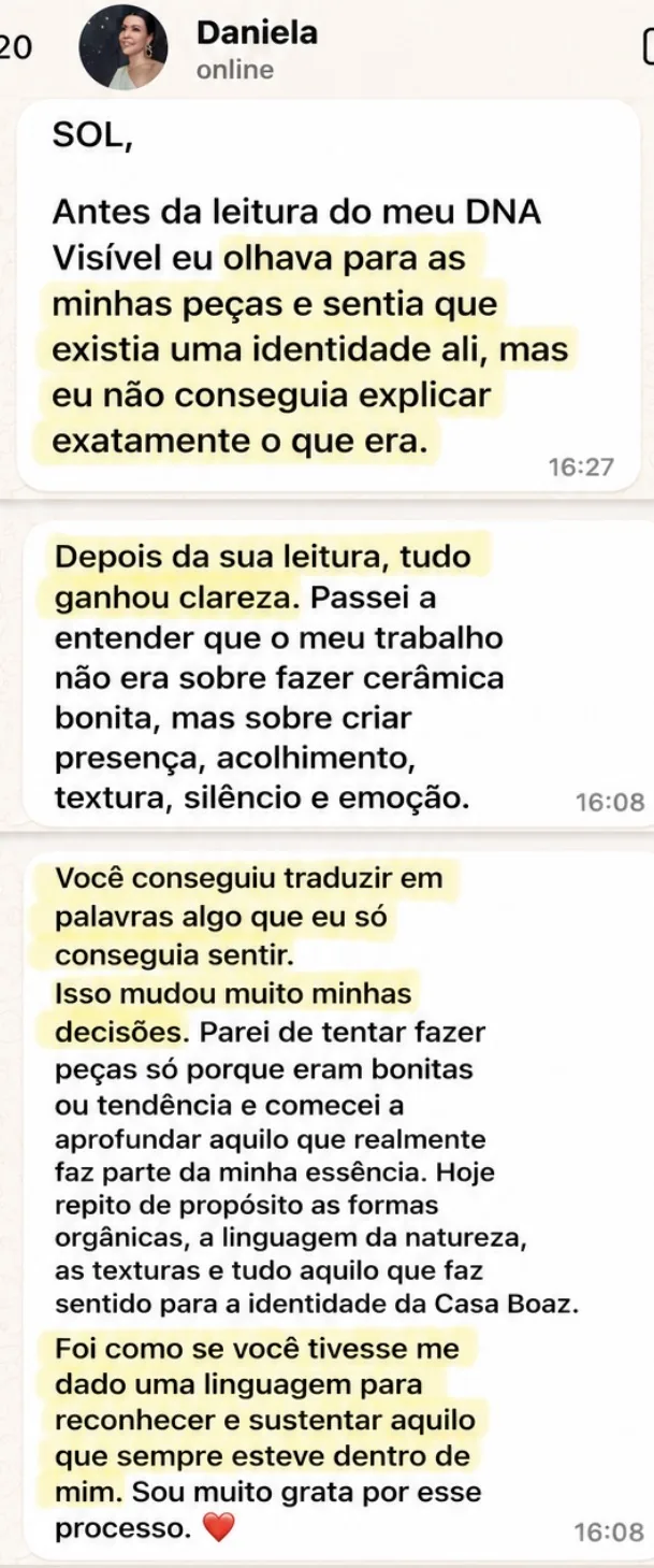Print de conversa no WhatsApp com o depoimento de Daniela