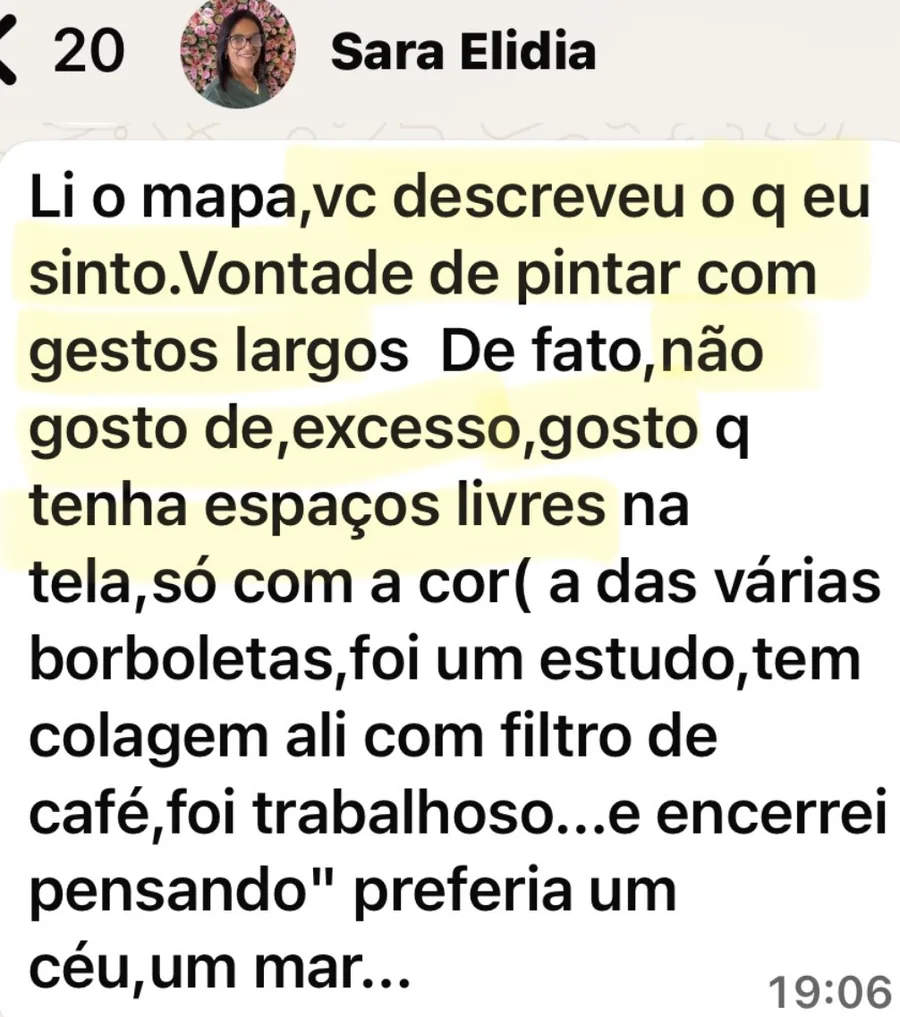 Print de conversa no WhatsApp com o depoimento de Sara