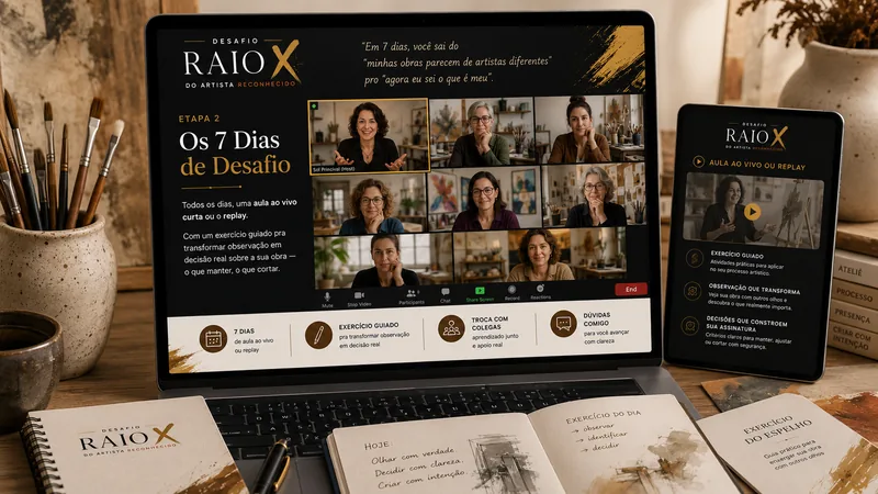 Mockup das aulas ao vivo dos 7 dias de Desafio em notebook e tablet