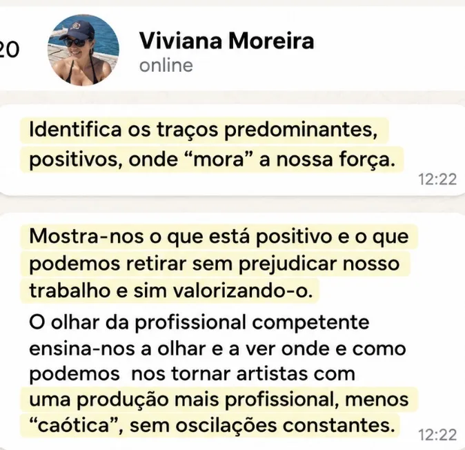 Depoimento de Viviana Moreira sobre traços predominantes e produção
