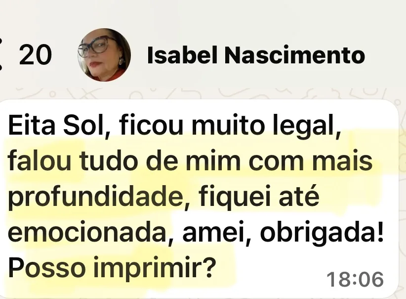 Print de conversa no WhatsApp com o depoimento de Isabel
